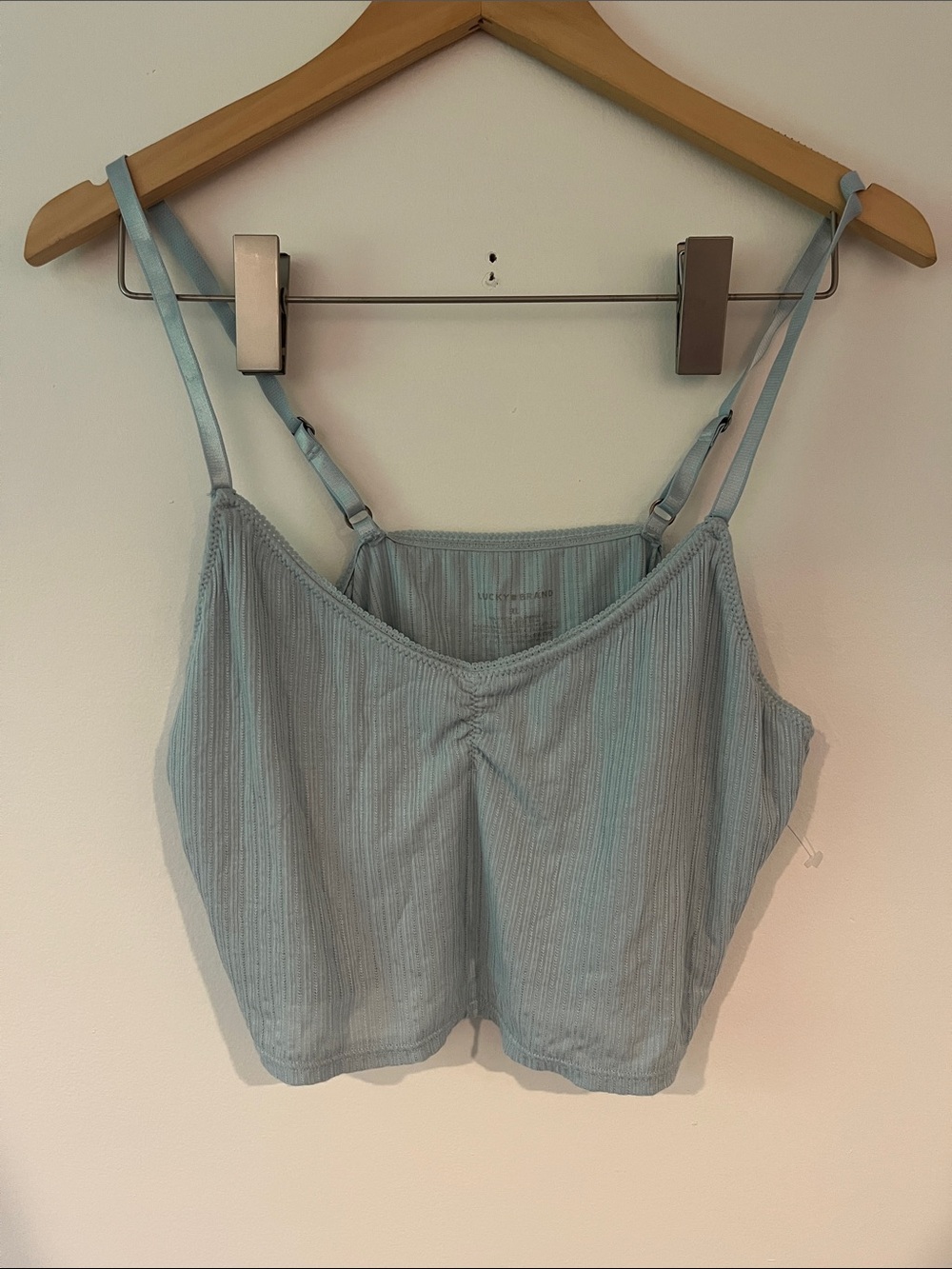 Lucky Brand Light Blue Ribbed Cropped Cami Top Size Med